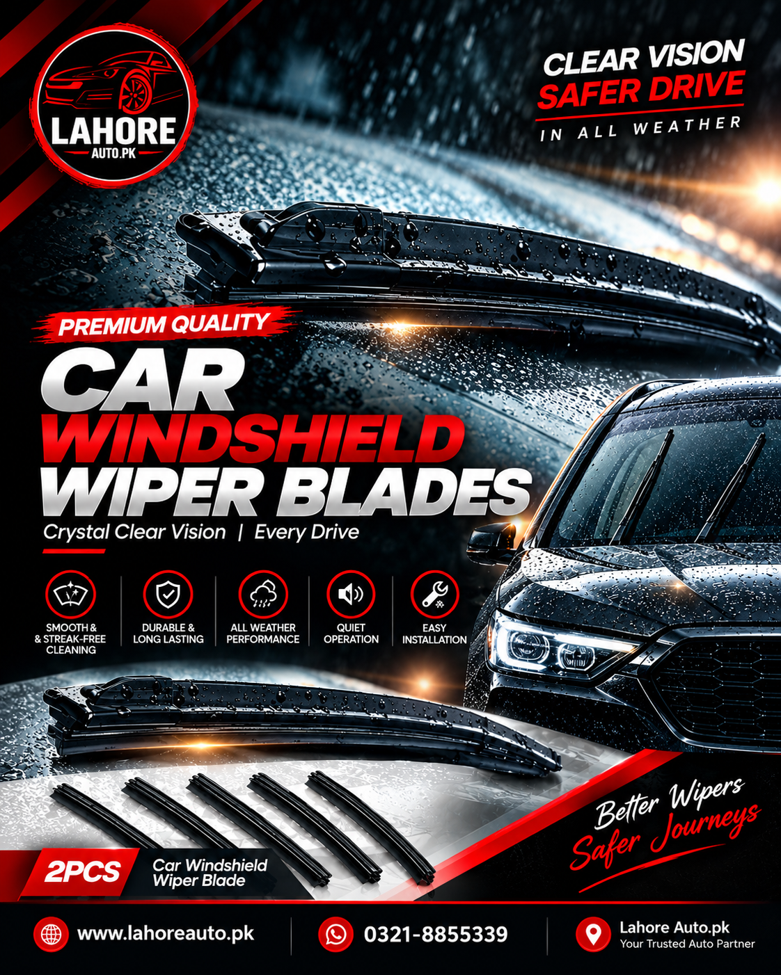 Car Windshield Wiper Pair – Premium Quality Wiper Blades | Smooth & Clear Visibility